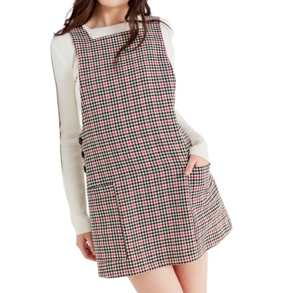 Urban Outfitters‎ Checkered Pinafore Overall Plaid Button Cute 90's Dress Small